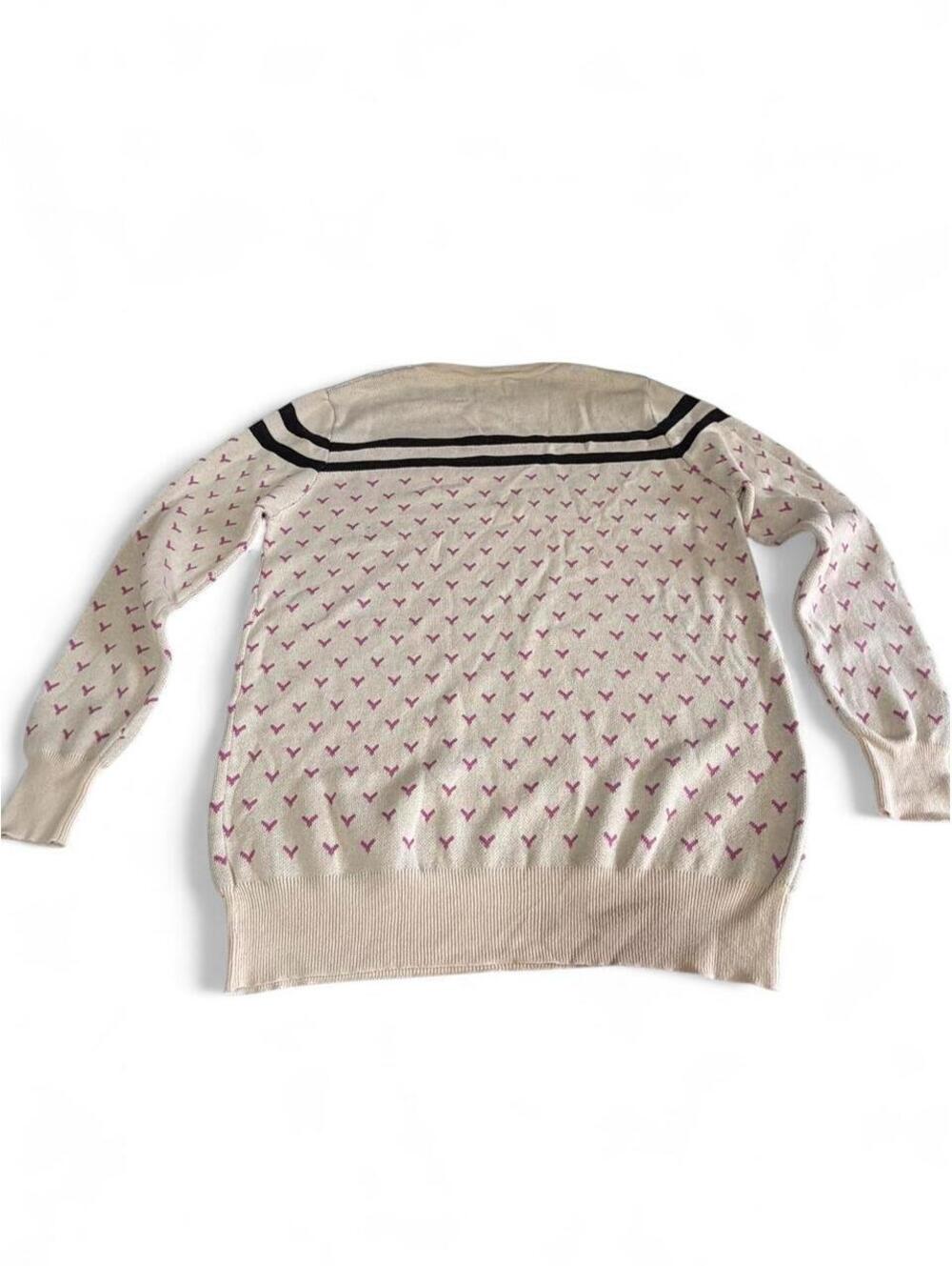 OXKNIT 2XL Beige and Pink Bird Pattern Knit Sweater - Picture 5 of 5